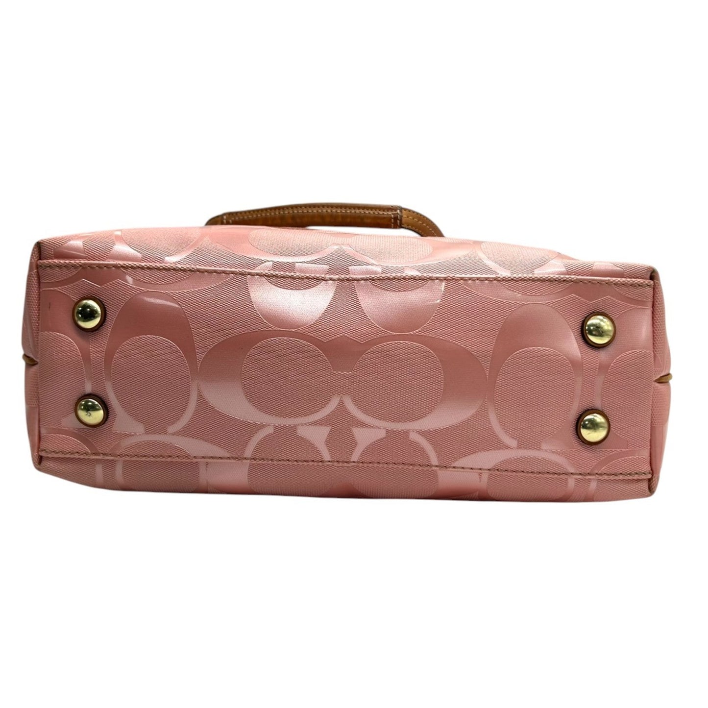 Coach Tote Bag Handbag F23621 Signature Patent Leather Pink Brown