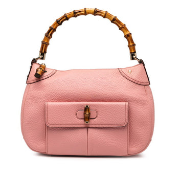 Gucci Bamboo One-Shoulder Bag Handbag 137383 Pink Brown Leather