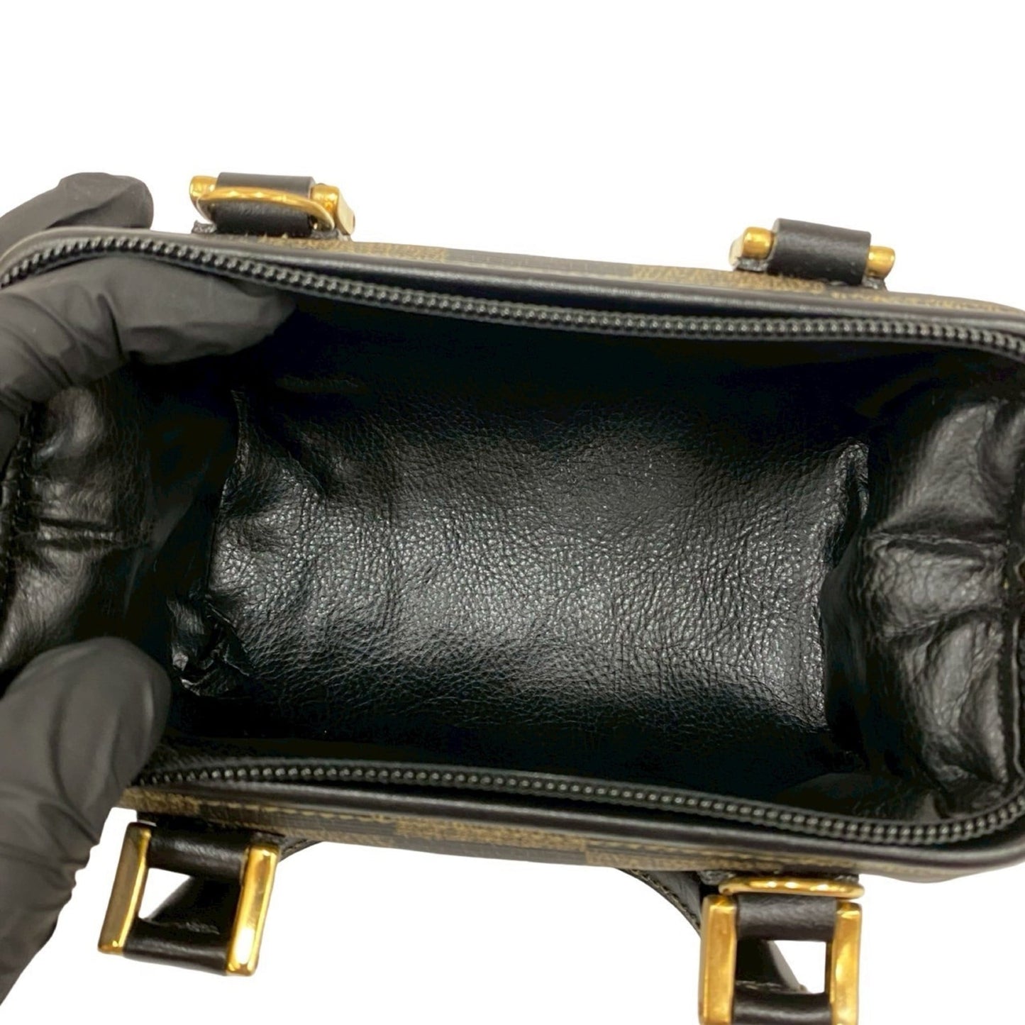 Fendi Ff Logo Pecan Check Leather 2-Way Mini Handbag/Shoulder Bag