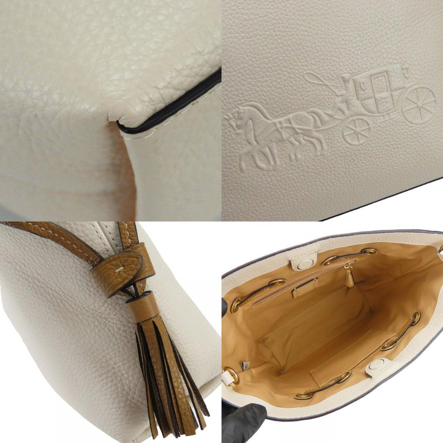 Coach Shoulder Bag Ca164 Leather White Brown