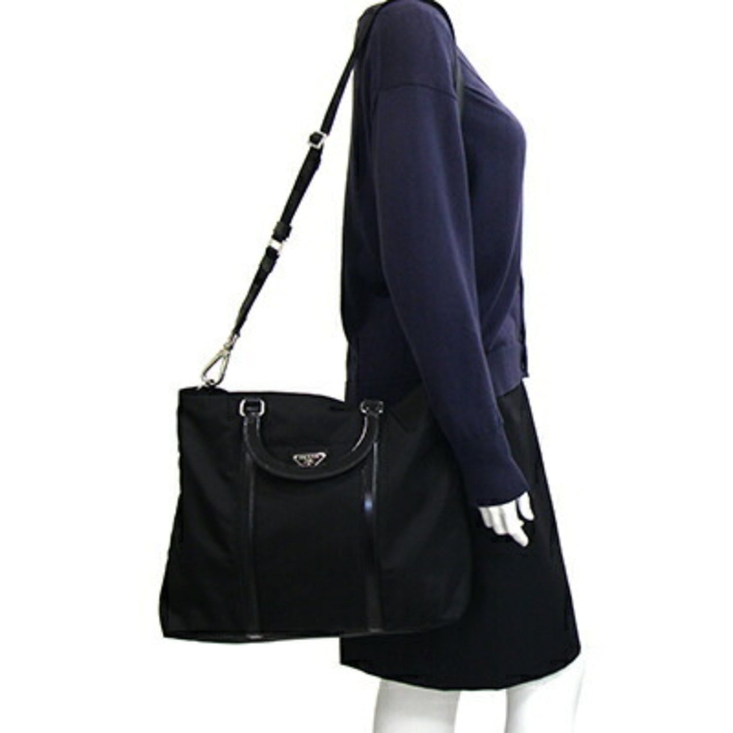 Prada Handbag Bn1057 Black Nylon Leather Shoulder Bag Hand Tote