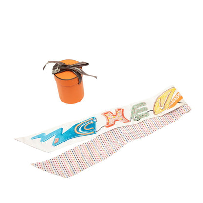 Hermes Herms Twilly Chevaloscope Neon Scarf/Muffler In White