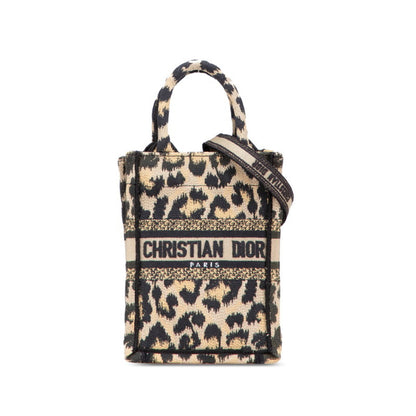 Christian Dior Dior Book Tote Mini Leopard Print Phone Bag Shoulder Beige Black Canvas