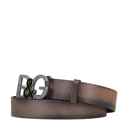 Dolce & Gabbana Logo Buckle Belt Bc3735 Gray/Black Leather