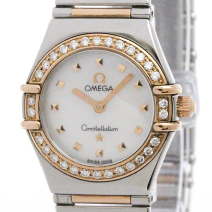 Omega Constellation Diamond Mop 18K Pink Gold Steel Watch 1368.71 Polished