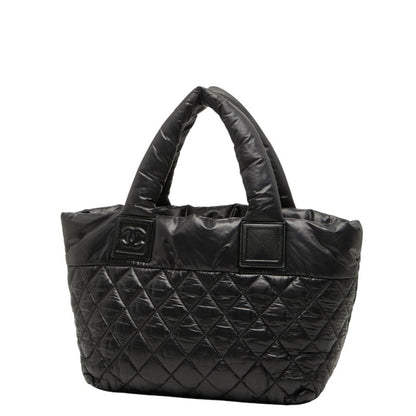 Chanel Coco Mark Cocoon Matelasse Handbag Tote Bag Black Nylon Leather
