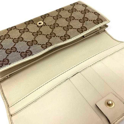 Gucci Bifold Long Wallet Beige White Brown Gold New Bullitt 204836 Gg Canvas Leather Gucci