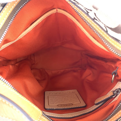 Coach Signature Beige Brown Silver Hardware Canvas Leather Hobo Shoulder Bag