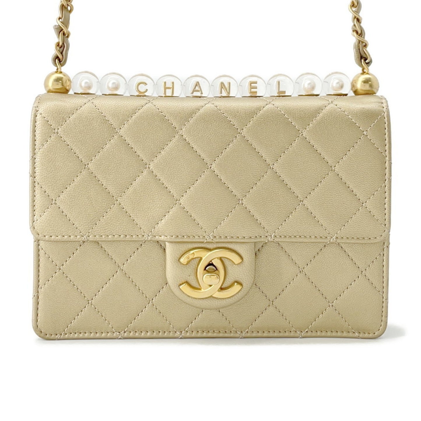 Chanel Chain Shoulder Bag Matelasse Coco Mark Leather Clear Pearl As0585 Chanel