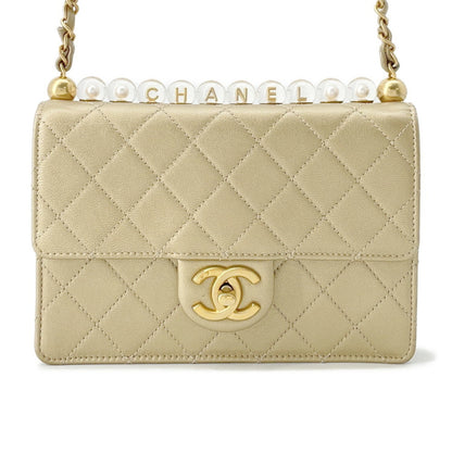 Chanel Chain Shoulder Bag Matelasse Coco Mark Leather Clear Pearl As0585 Chanel