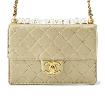 Chanel Chain Shoulder Bag Matelasse Coco Mark Leather Clear Pearl As0585 Chanel
