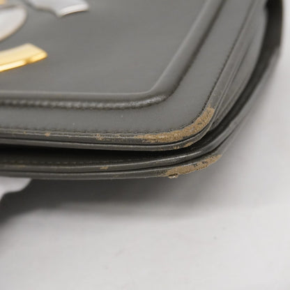 Chanel Shoulder Bag W Chain Leather Black Gold