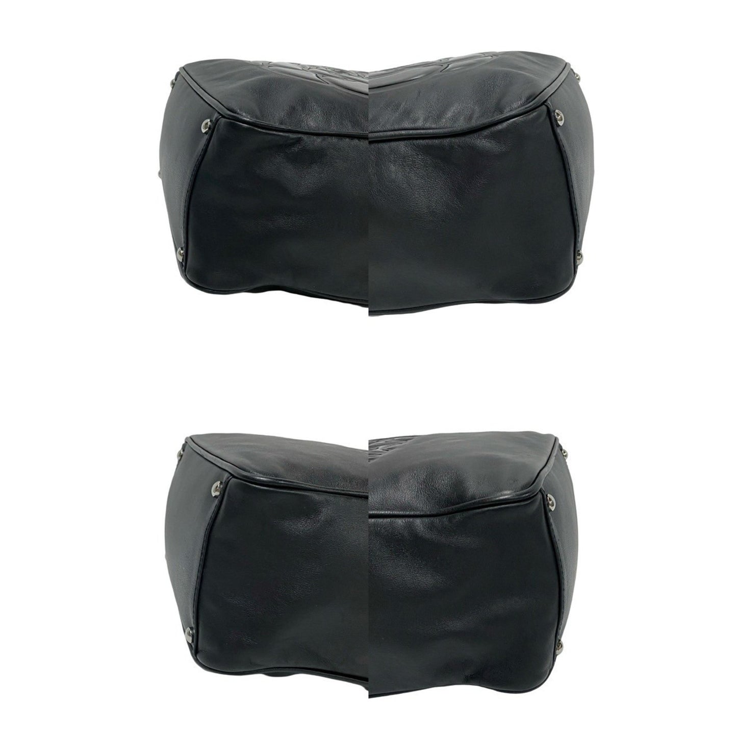 Chanel Camellia Logo Leather Tote Bag Handbag Black 29098
