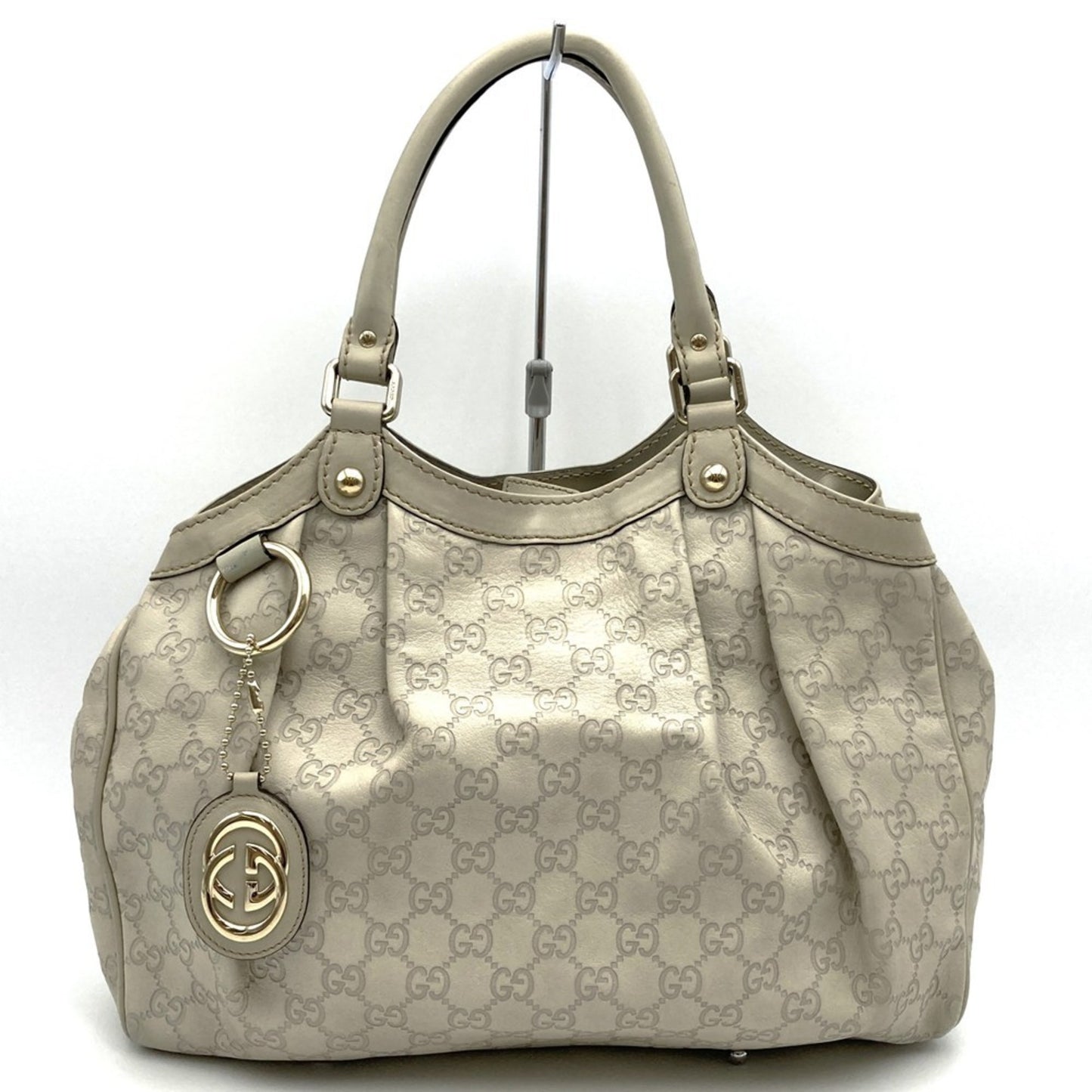 Gucci 211944 Tote Bag Handbag Guccissima Sukey Leather White Ivory