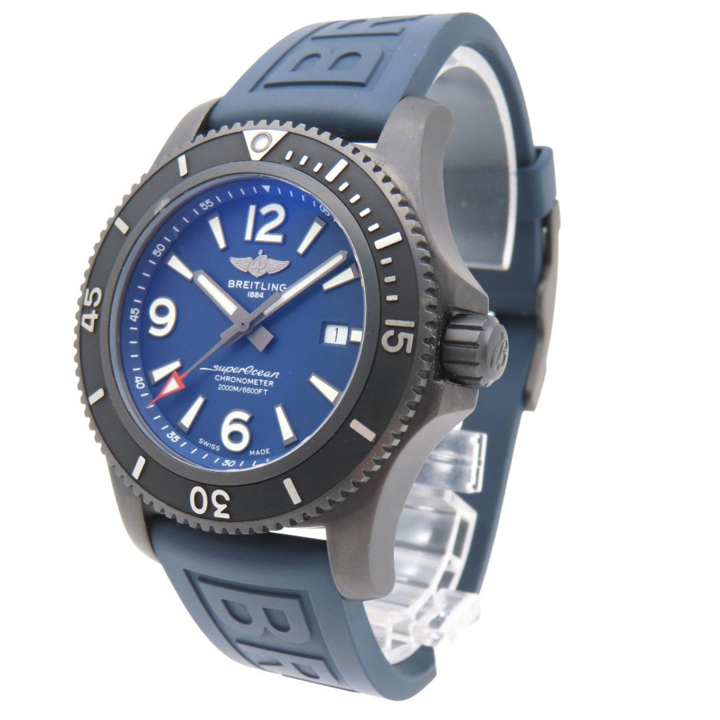 Breitling Superocean Automatic 46 Black Steel M17368 Watch Stainless Steel/Rubber Blue Navy Dial