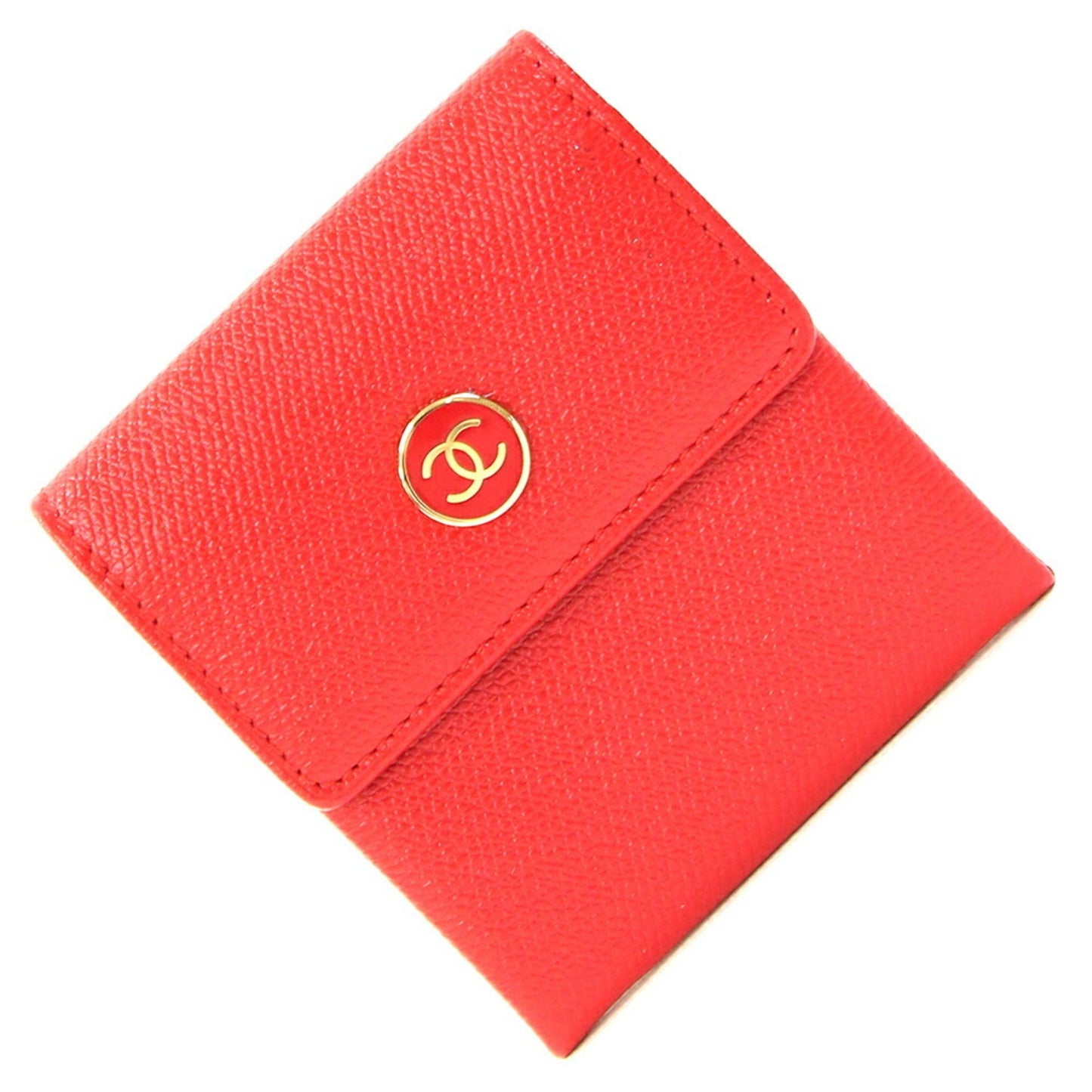 Chanel Coin Case Coco Button A20907 Red Leather Purse Mini Wallet Mark