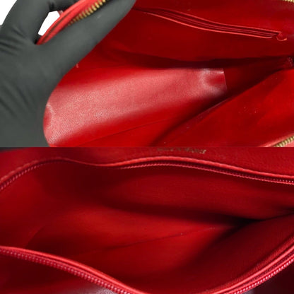 Christian Dior Cd Logo Hardware Leather Semi-Shoulder Bag/Mini Tote Bag In Red 60294