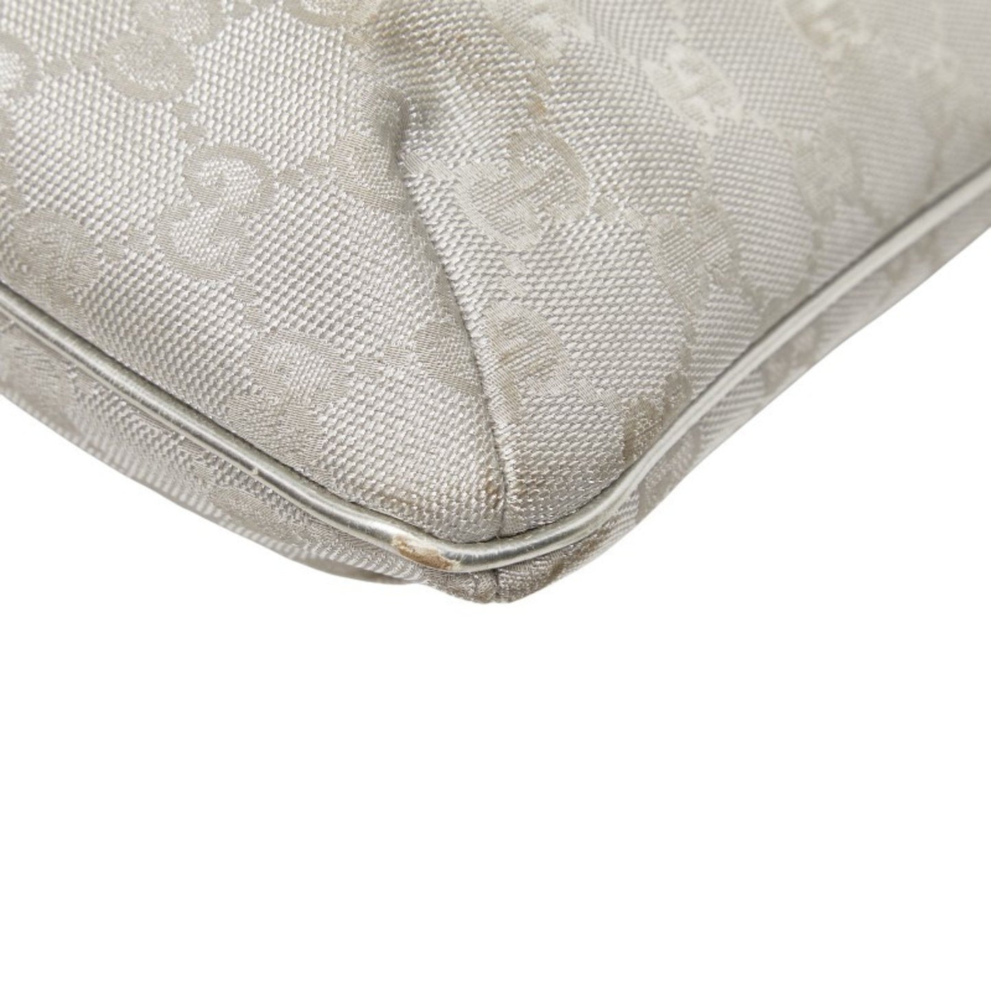 Gucci Gg Canvas Sherry Line Crossbody Shoulder Bag 189749 Silver Leather