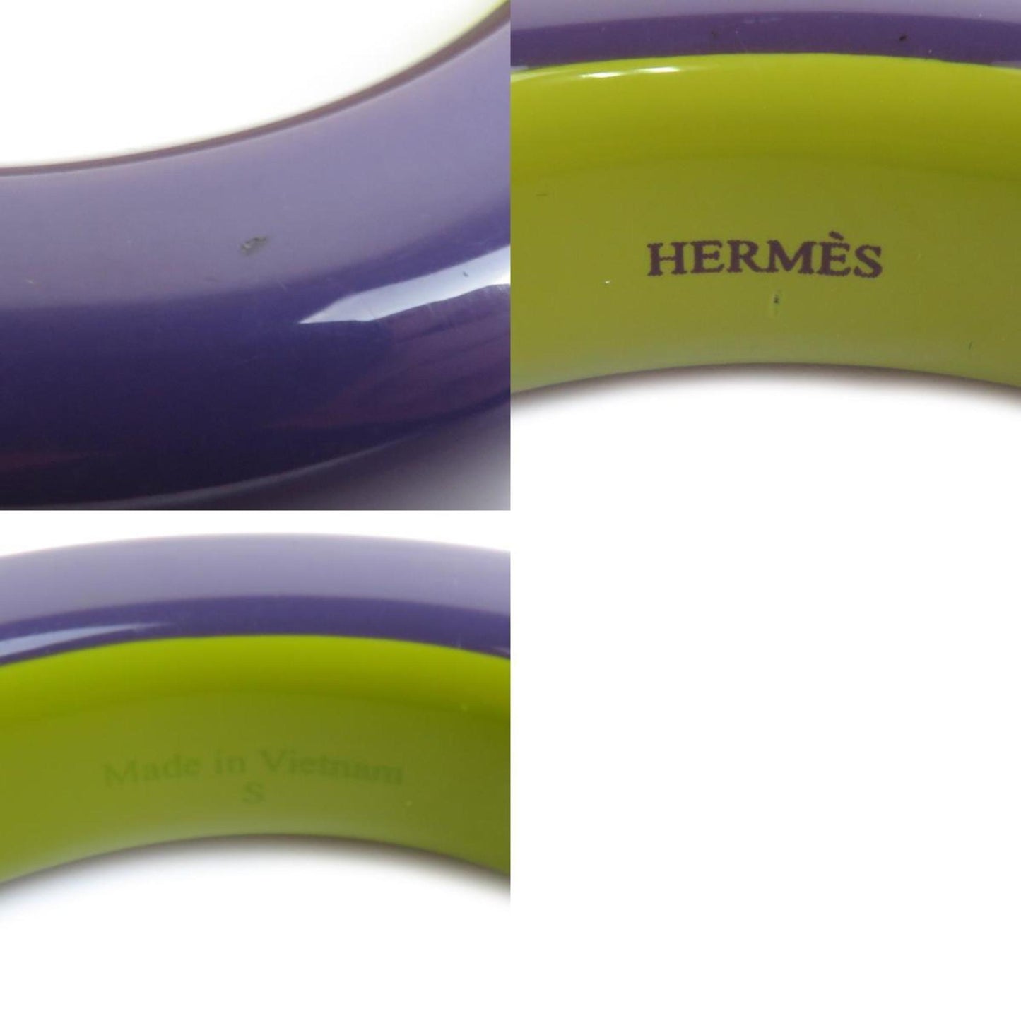 Hermes Hermes Bangle Bracelet Lacquer Wood Purple Yellow Green