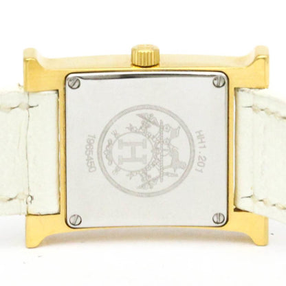Hermes H Watch Gold Plated Leather Quartz