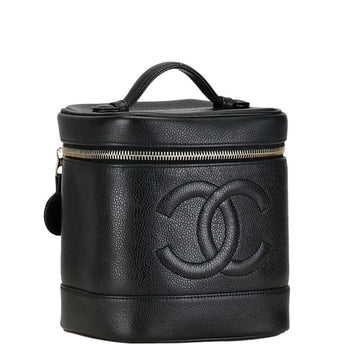 Chanel Coco Mark Handbag Vanity Bag Black Gold Caviar Skin