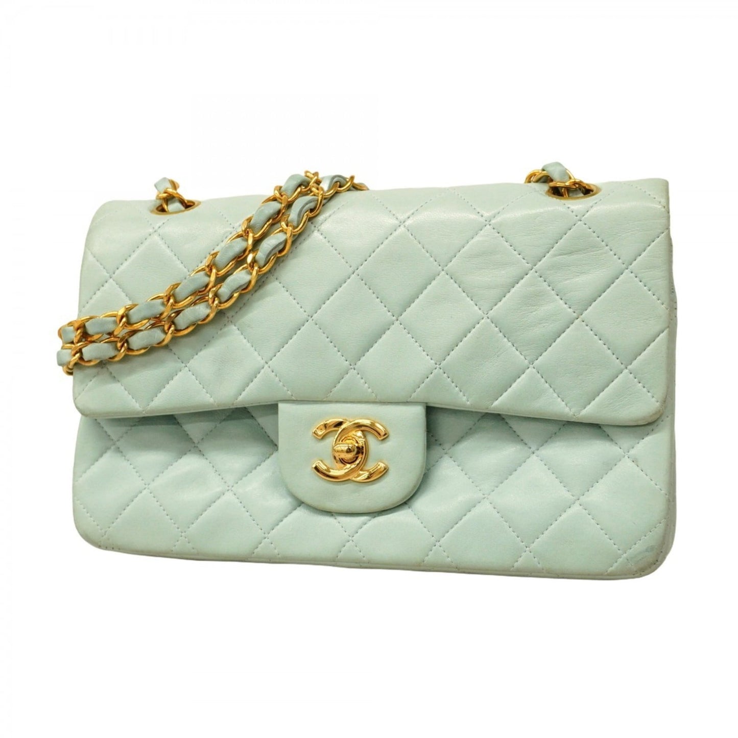 Chanel Shoulder Bag Matelasse Double Flap Chain Lambskin Green