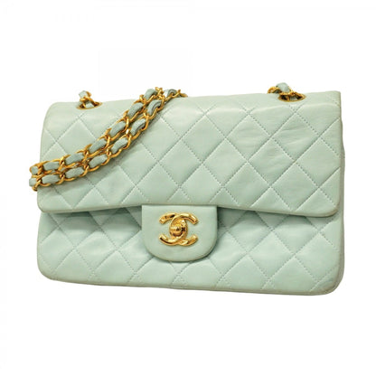 Chanel Shoulder Bag Matelasse Double Flap Chain Lambskin Green