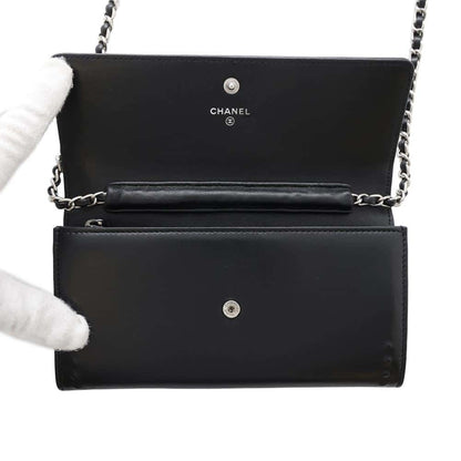 Chanel Chain Wallet Coco Mark Leather Chanel Black