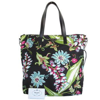 Prada Prada Tote Bag Shoulder Nylon Leather Black Multicolor Silver
