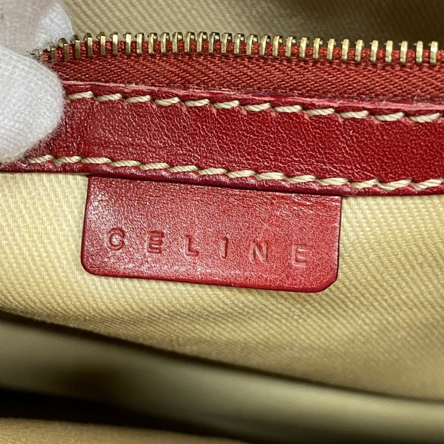 Celine Handbag Macadam Beige Red