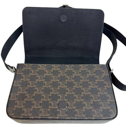 Celine Flap Triomphe Shoulder Bag Brown