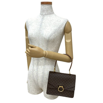 Celine Macadam Blason Triomphe Pattern Logo Hardware Leather Handbag Double Flap Brown 98351