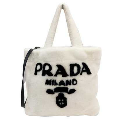 Prada Lettering Terry Tote Bag 1Bg374 White/Black Shoulder Bag/Handbag/Tote
