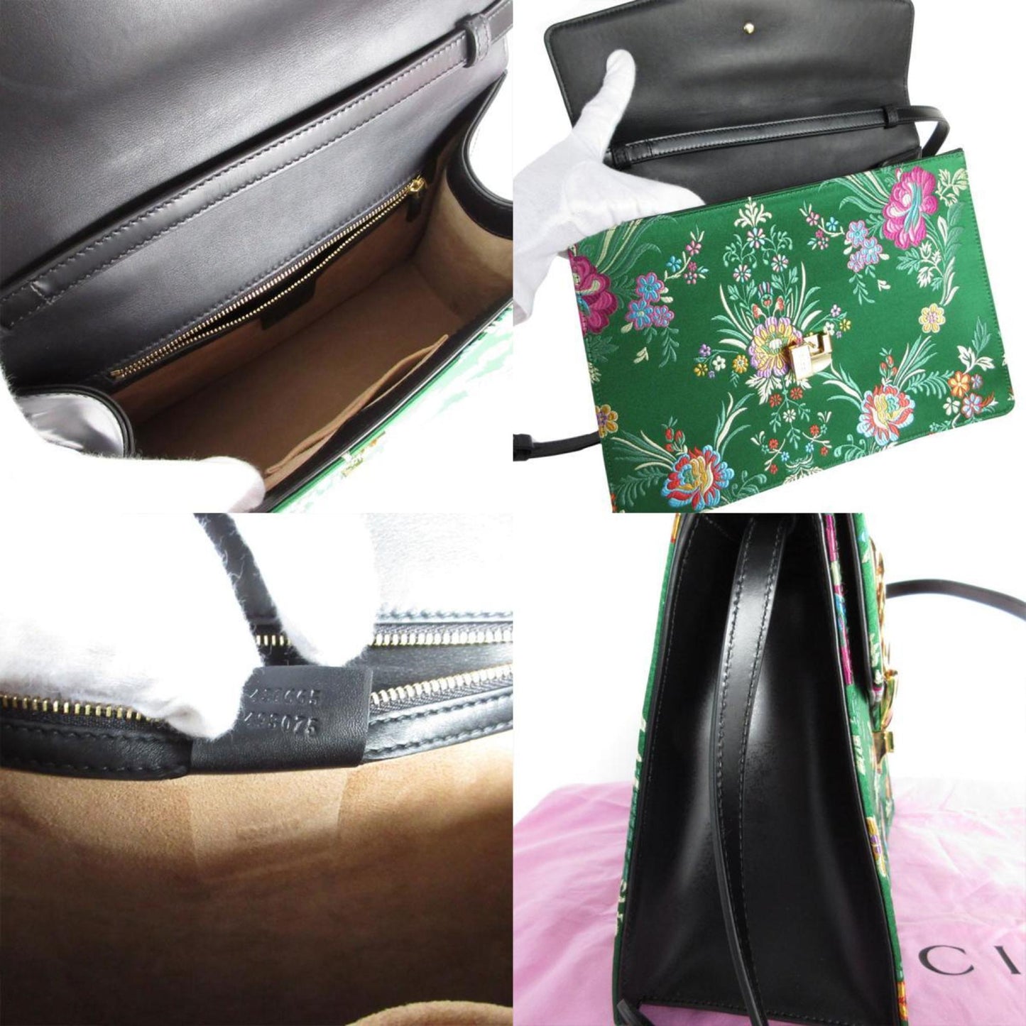 Gucci Handbag Shoulder Bag Sylvie Satin Green Multicolor Gold