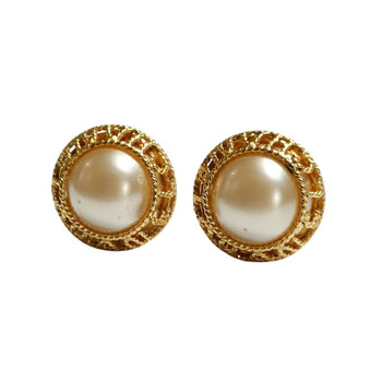 Chanel Vintage Faux Pearl Circle Clip Earrings