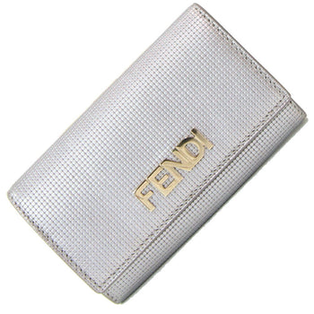 Fendi 6-Ring Key Case 8Ap079 Silver Leather