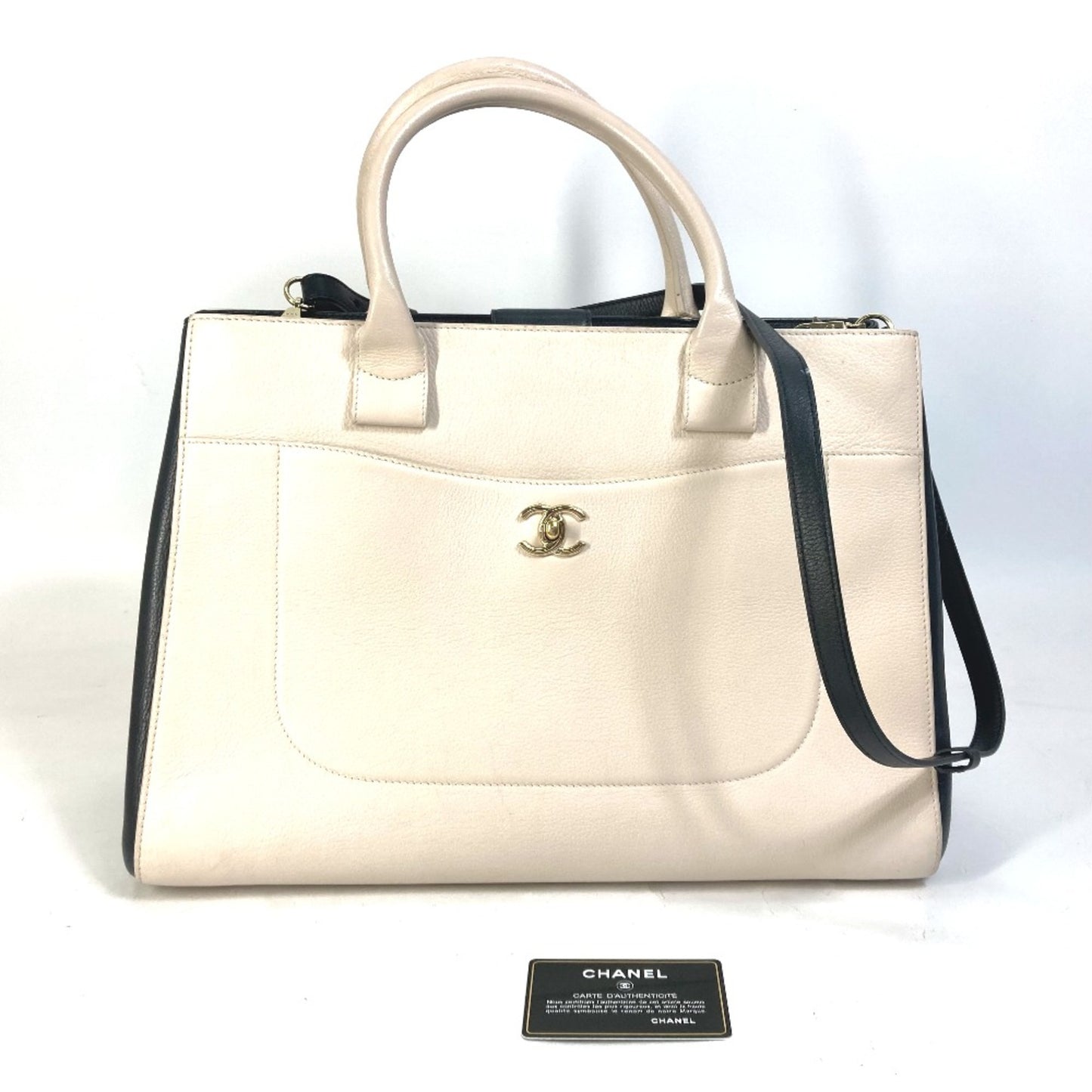 Chanel Cc Mark Bicolor 2Way Shoulder Bag Crossbody Hand Bag Beige