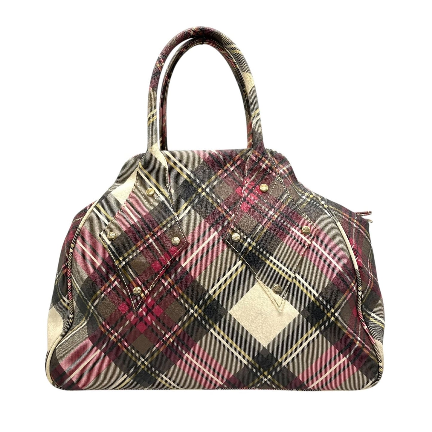 Vivienne Westwood Tartan Check Boston Bag Handbag Multicolored Red C8