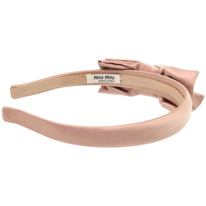 Miu Miu Miu Jeweled Ribbon Headband 04289 Satin Crystal Rayon F0770 Cammeo Pink Head Accessory 0464
