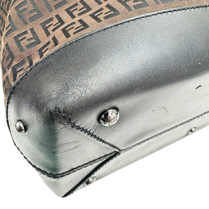 Fendi Zucchino Handbag Tote Bag Canvas Leather