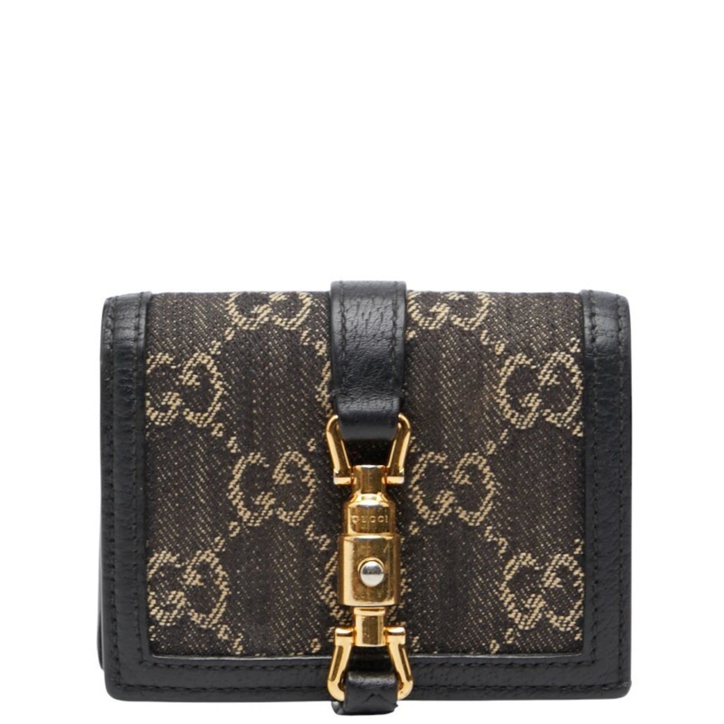 Gucci Jackie 1961 Bifold Compact Wallet 645536 Black Denim Leather