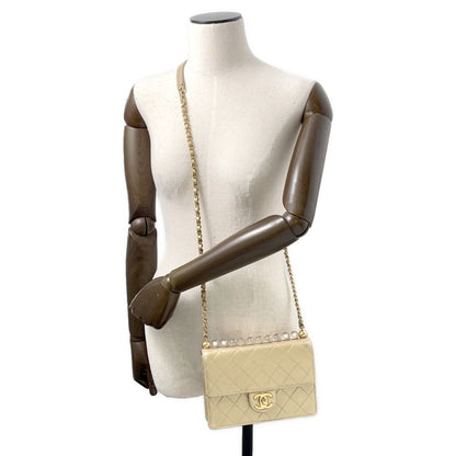 Chanel Chain Shoulder Bag Matelasse Coco Mark Leather Clear Pearl As0585 Chanel