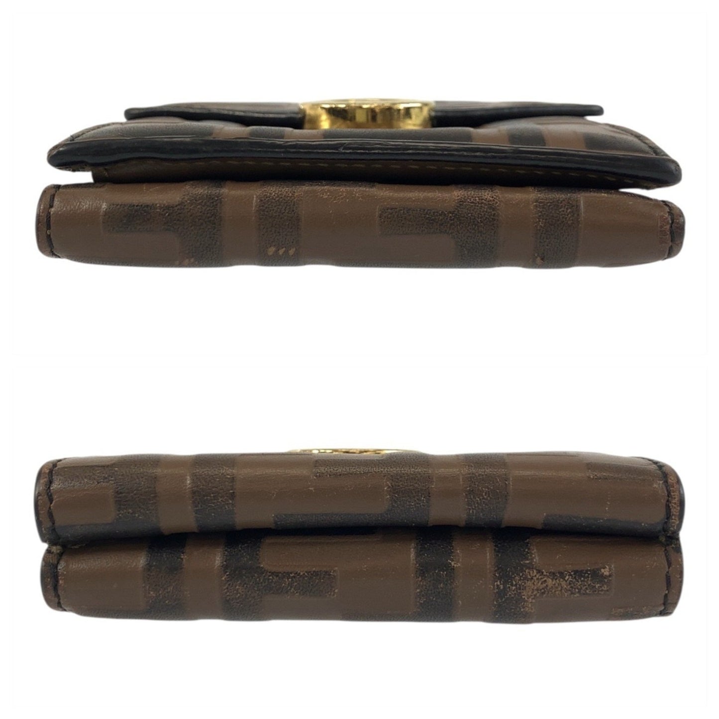 Fendi Zucca F Is Fendi Brown Leather Compact Folding Wallet