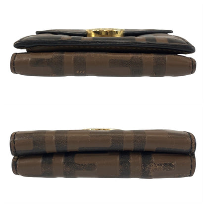 Fendi Zucca F Is Fendi Brown Leather Compact Folding Wallet