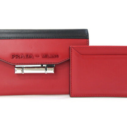 Prada Card Case 1Mc004 Red And Black Leather Pass Case