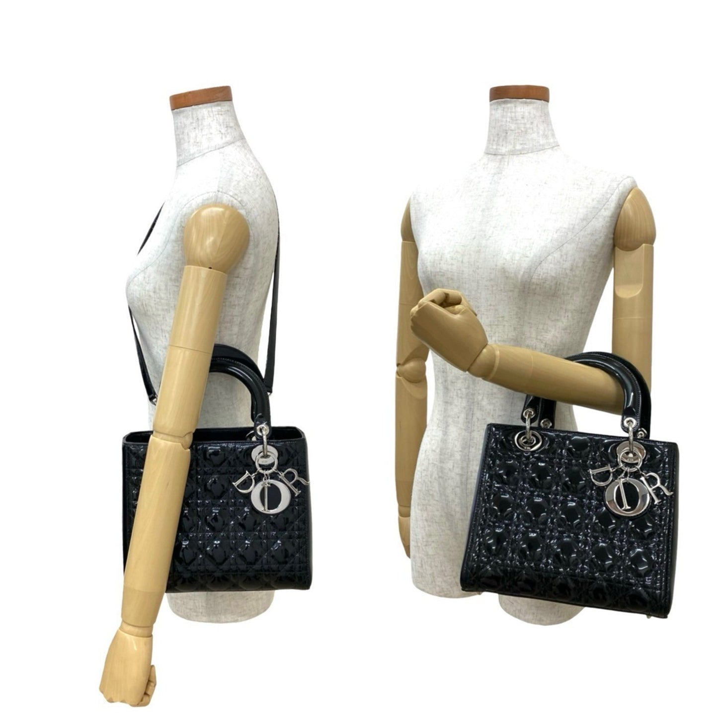 Christian Dior Lady Cannage Patent Leather 2-Way Handbag/Shoulder Bag 948-8