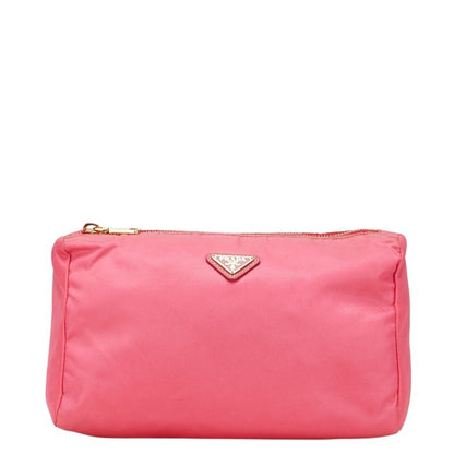 Prada Triangle Logo Plate Pouch Pink Nylon