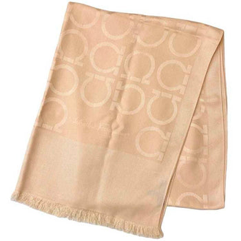 Salvatore Ferragamo Stole Ec-22419 Pink Gancini Silk Wool Large Shawl