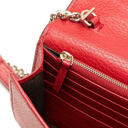 Gucci Interlocking G Crossbody Chain Wallet 510314 Red Leather