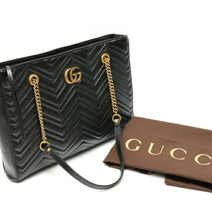 Gucci Gg Marmont Chain Tote Bag 524578 Leather Black E-158644
